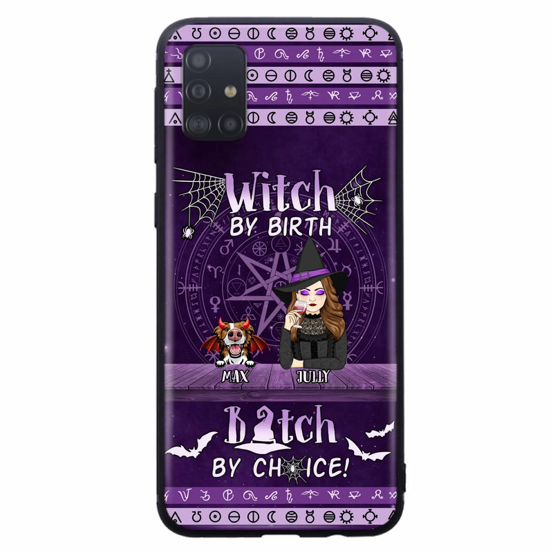 Custom Personalized Witch Phone Case - Halloween Gift Idea for Witch Lovers/Pet Lovers - Upto 3 Dogs/Cats - Witch By Birth - Case For iPhone/Samsung