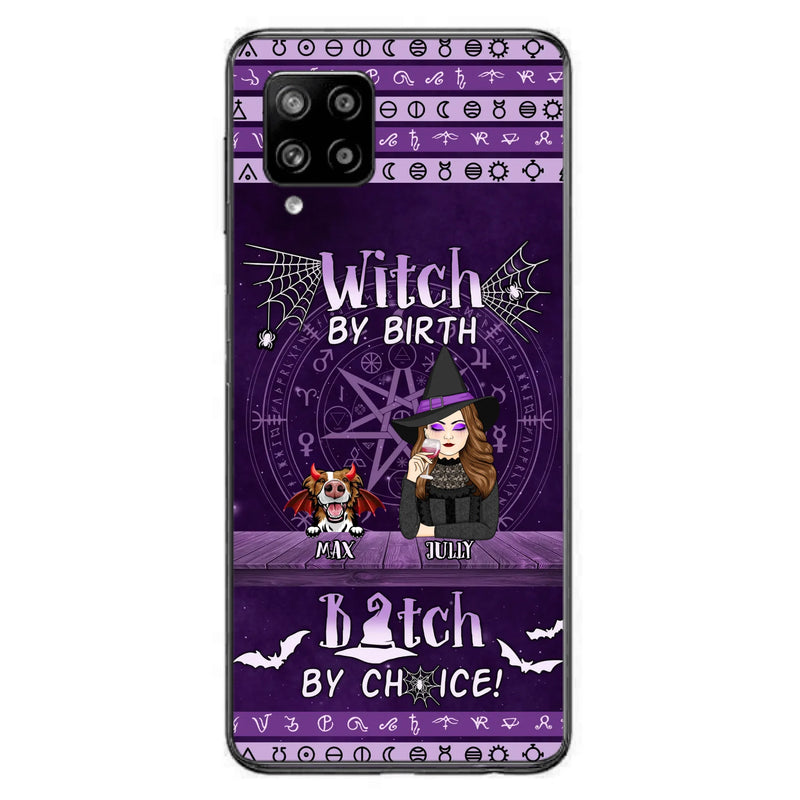 Custom Personalized Witch Phone Case - Halloween Gift Idea for Witch Lovers/Pet Lovers - Upto 3 Dogs/Cats - Witch By Birth - Case For iPhone/Samsung