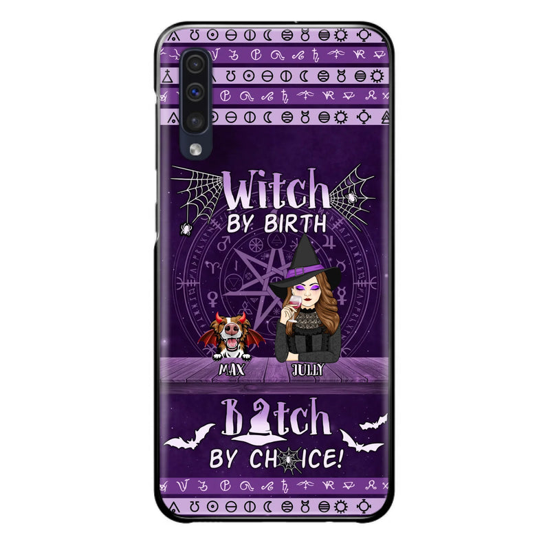 Custom Personalized Witch Phone Case - Halloween Gift Idea for Witch Lovers/Pet Lovers - Upto 3 Dogs/Cats - Witch By Birth - Case For iPhone/Samsung