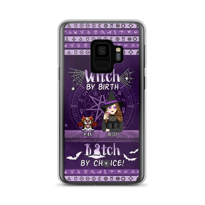 Custom Personalized Witch Phone Case - Halloween Gift Idea for Witch Lovers/Pet Lovers - Upto 3 Dogs/Cats - Witch By Birth - Case For iPhone/Samsung