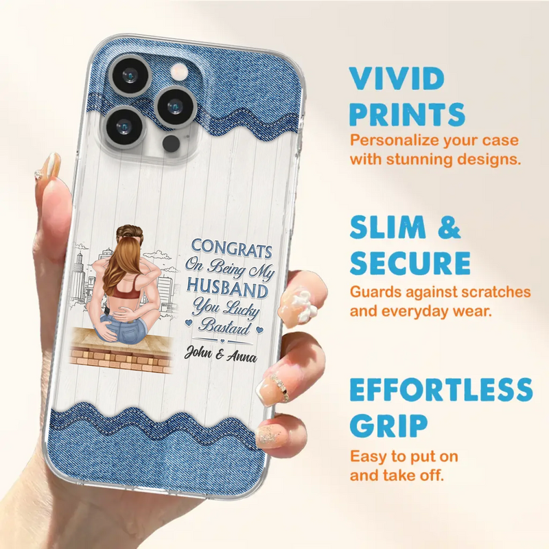 Custom Personalized Couple Phone Case - Gift Idea For Couple/Valentines Day - Congrats On Being My Husband You Lucky Bastard - Case For iPhone/Samsung