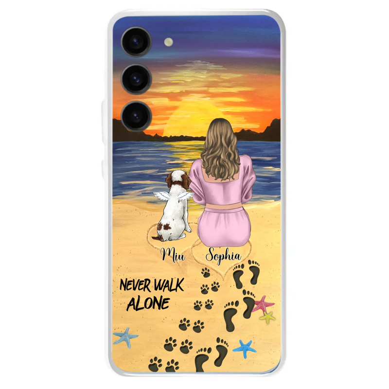 Custom Personalized Memorial Dog Mom Phone Case - Upto 3 Dogs - Memorial Gift Idea for Dog Owners - Never Walk Alone - Case for iPhone/Samsung