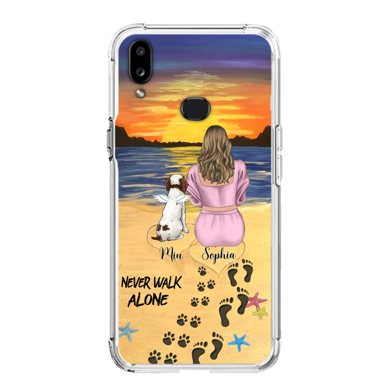 Custom Personalized Memorial Dog Mom Phone Case - Upto 3 Dogs - Memorial Gift Idea for Dog Owners - Never Walk Alone - Case for iPhone/Samsung