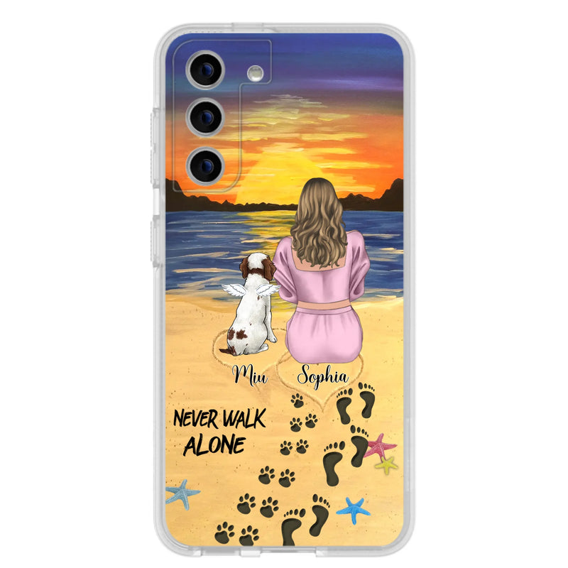 Custom Personalized Memorial Dog Mom Phone Case - Upto 3 Dogs - Memorial Gift Idea for Dog Owners - Never Walk Alone - Case for iPhone/Samsung