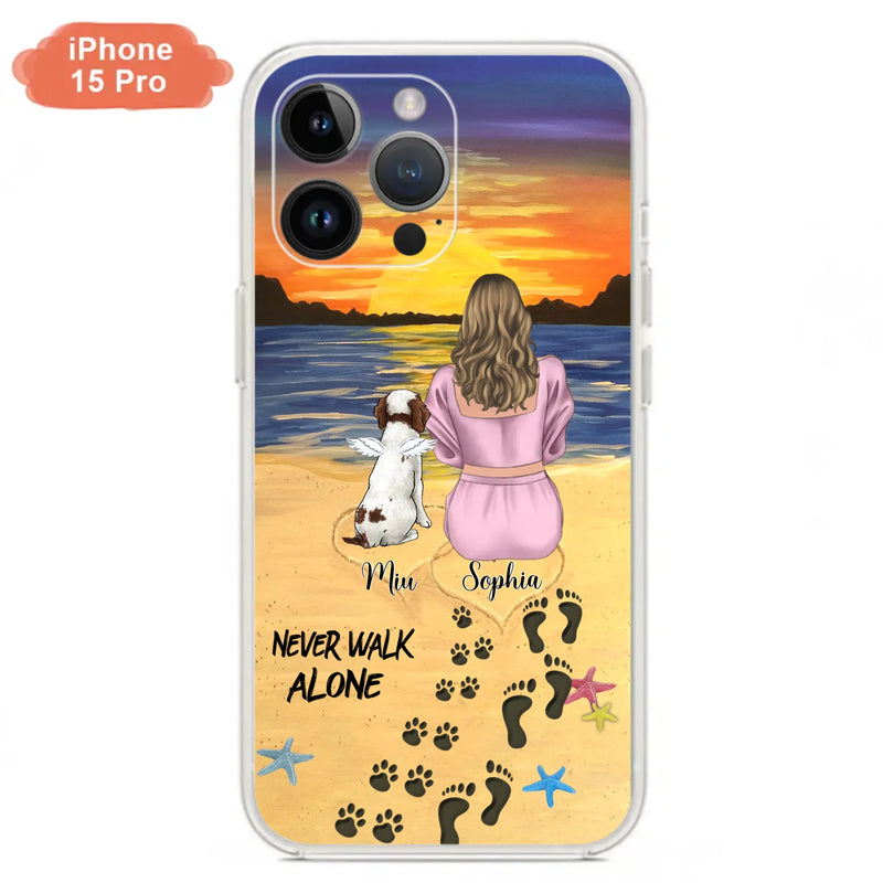 Custom Personalized Memorial Dog Mom Phone Case - Upto 3 Dogs - Memorial Gift Idea for Dog Owners - Never Walk Alone - Case for iPhone/Samsung