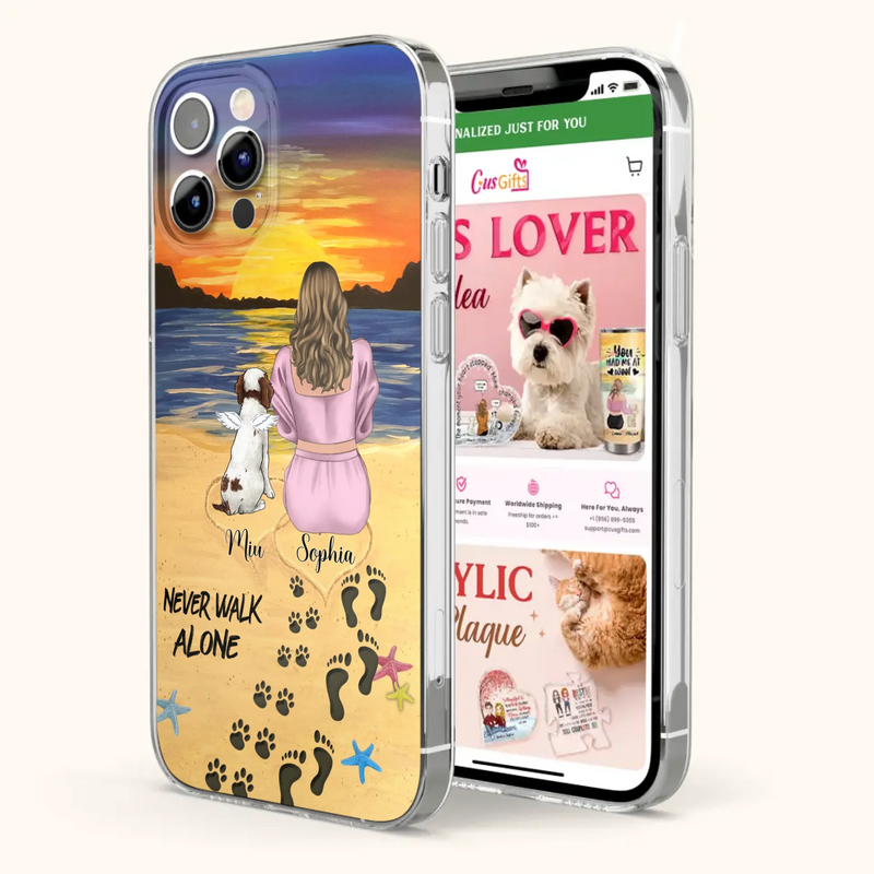 Custom Personalized Memorial Dog Mom Phone Case - Upto 3 Dogs - Memorial Gift Idea for Dog Owners - Never Walk Alone - Case for iPhone/Samsung