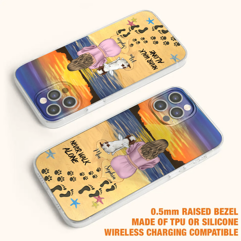 Custom Personalized Memorial Dog Mom Phone Case - Upto 3 Dogs - Memorial Gift Idea for Dog Owners - Never Walk Alone - Case for iPhone/Samsung