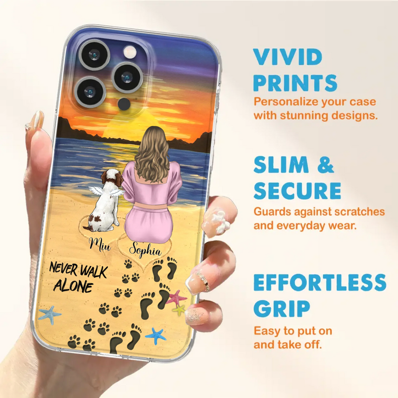 Custom Personalized Memorial Dog Mom Phone Case - Upto 3 Dogs - Memorial Gift Idea for Dog Owners - Never Walk Alone - Case for iPhone/Samsung