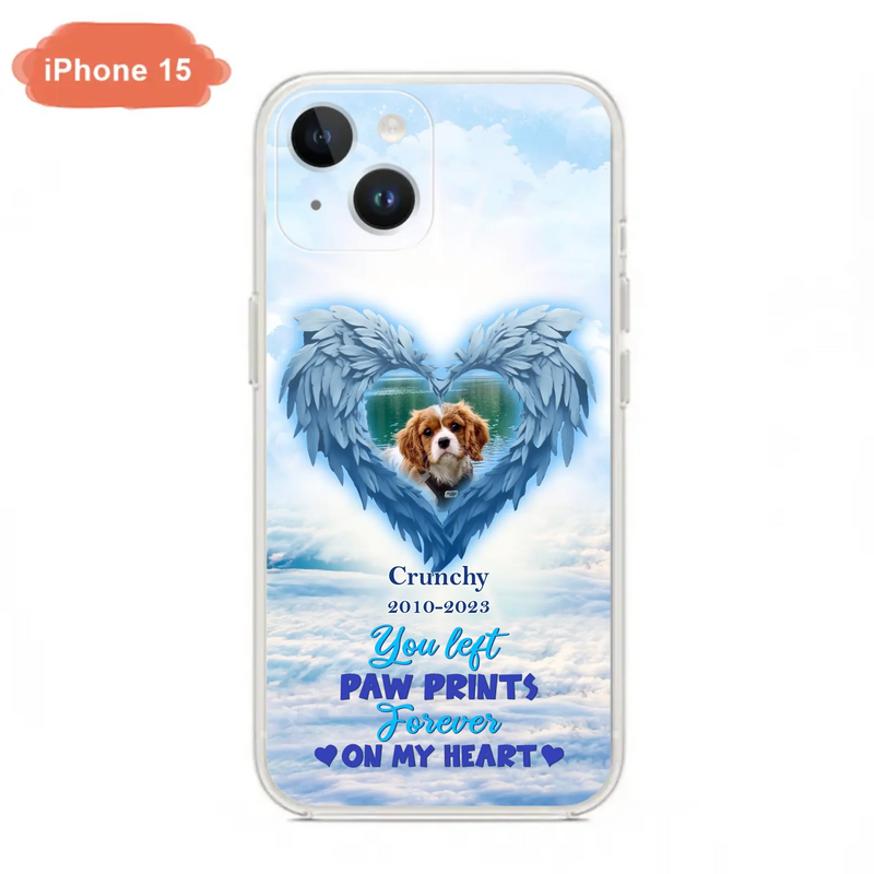 Custom Personalized Memorial Photo Phone Case - Memorial Gift Idea for Pet Owners - You Left Paw Prints Forever On My Heart - Case for iPhone/Samsung