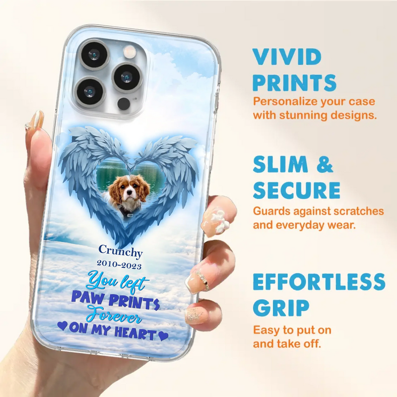 Custom Personalized Memorial Photo Phone Case - Memorial Gift Idea for Pet Owners - You Left Paw Prints Forever On My Heart - Case for iPhone/Samsung