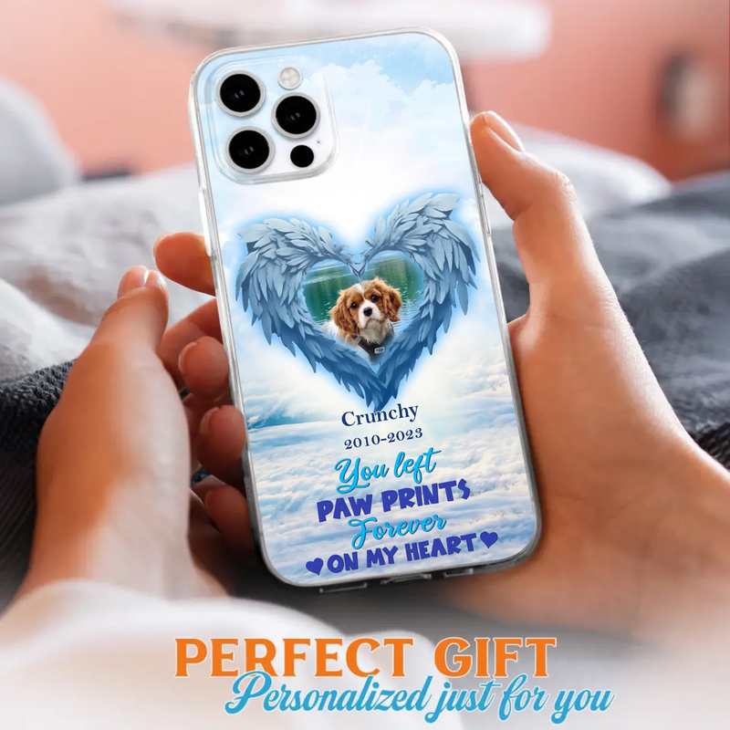 Custom Personalized Memorial Photo Phone Case - Memorial Gift Idea for Pet Owners - You Left Paw Prints Forever On My Heart - Case for iPhone/Samsung