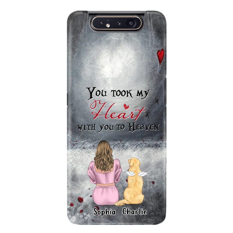 Custom Personalized Memorial Dog Mom Phone Case - Upto 5 Dogs - Memorial Gift Idea for Dog Lovers - You Took My Heart With You To Heaven - Case For iPhone And Samsung