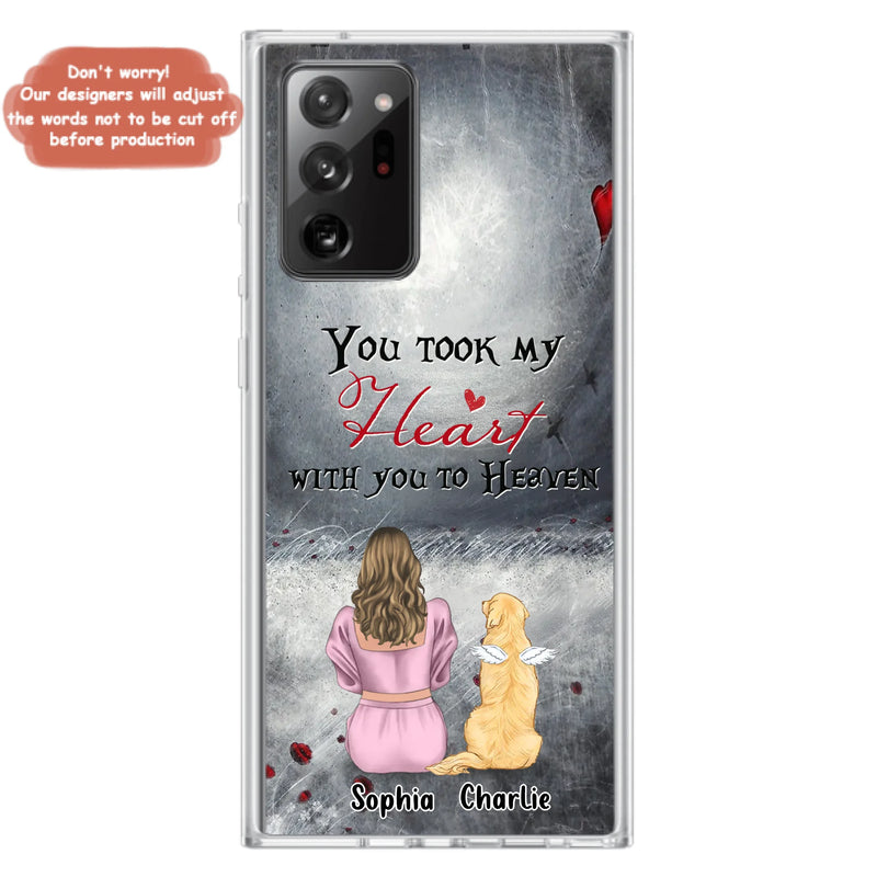 Custom Personalized Memorial Dog Mom Phone Case - Upto 5 Dogs - Memorial Gift Idea for Dog Lovers - You Took My Heart With You To Heaven - Case For iPhone And Samsung