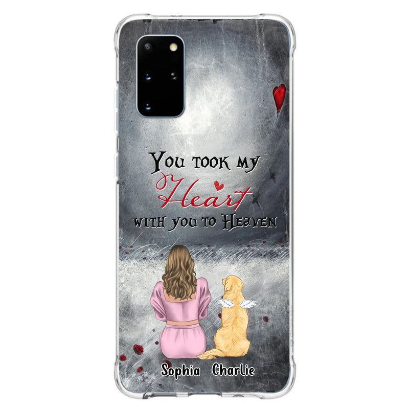 Custom Personalized Memorial Dog Mom Phone Case - Upto 5 Dogs - Memorial Gift Idea for Dog Lovers - You Took My Heart With You To Heaven - Case For iPhone And Samsung