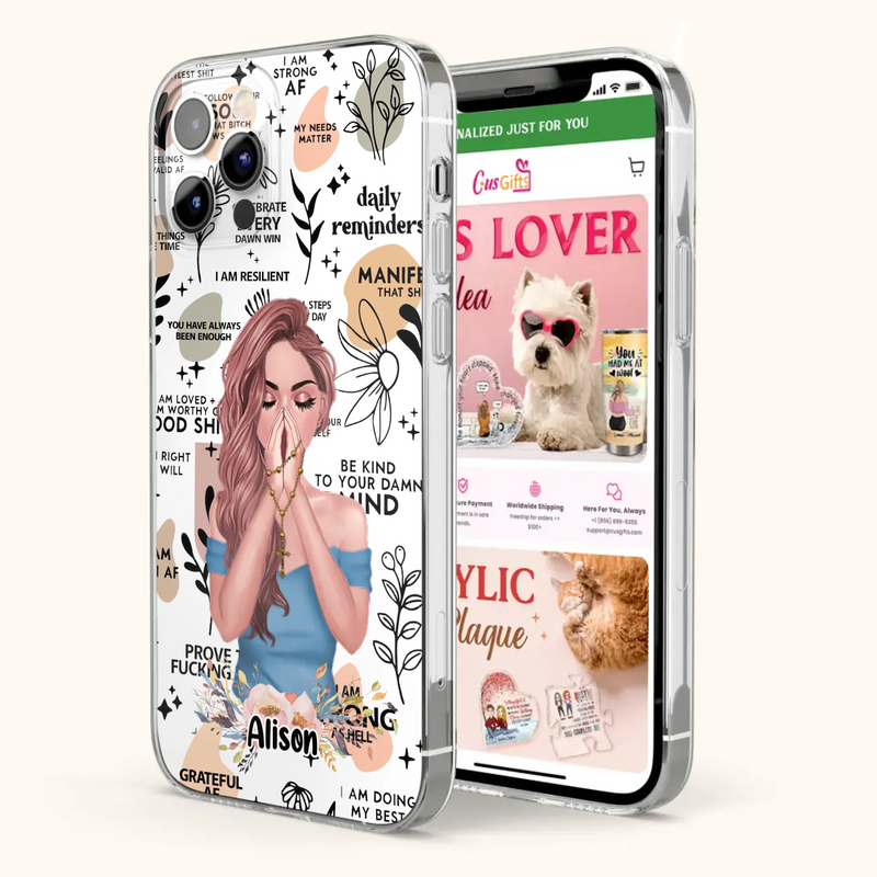 Custom Personalized Praying Girl Phone Case - Gift Idea for Girls/Friends - Case for iPhone/Samsung