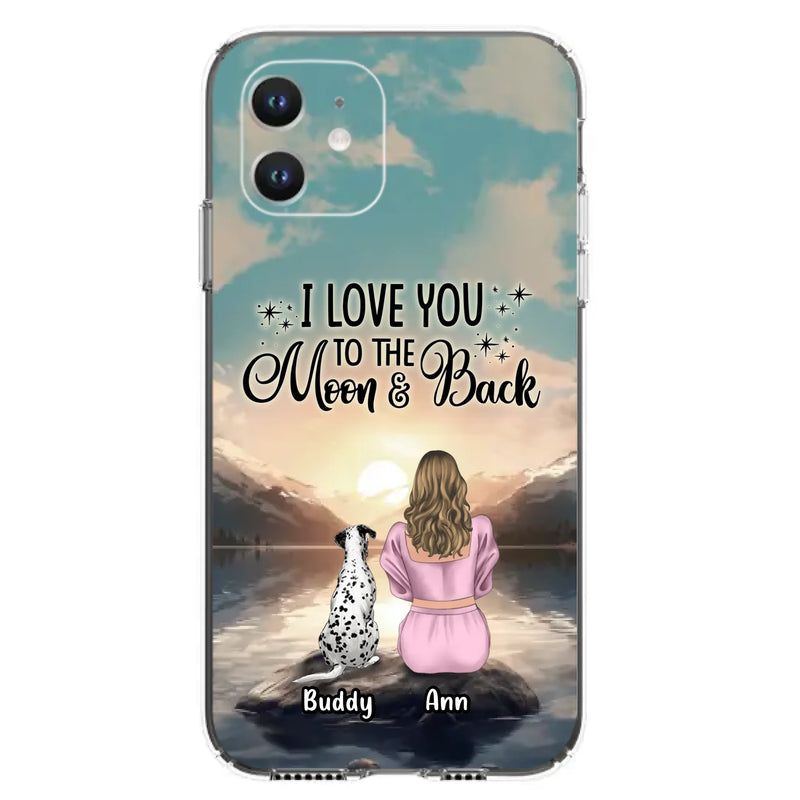 Custom Personalized Dog Mom Phone Case - Upto 6 Dogs - Gift Idea for Dog Lovers - I Love You To The Moon & Back - Case for iPhone/Samsung