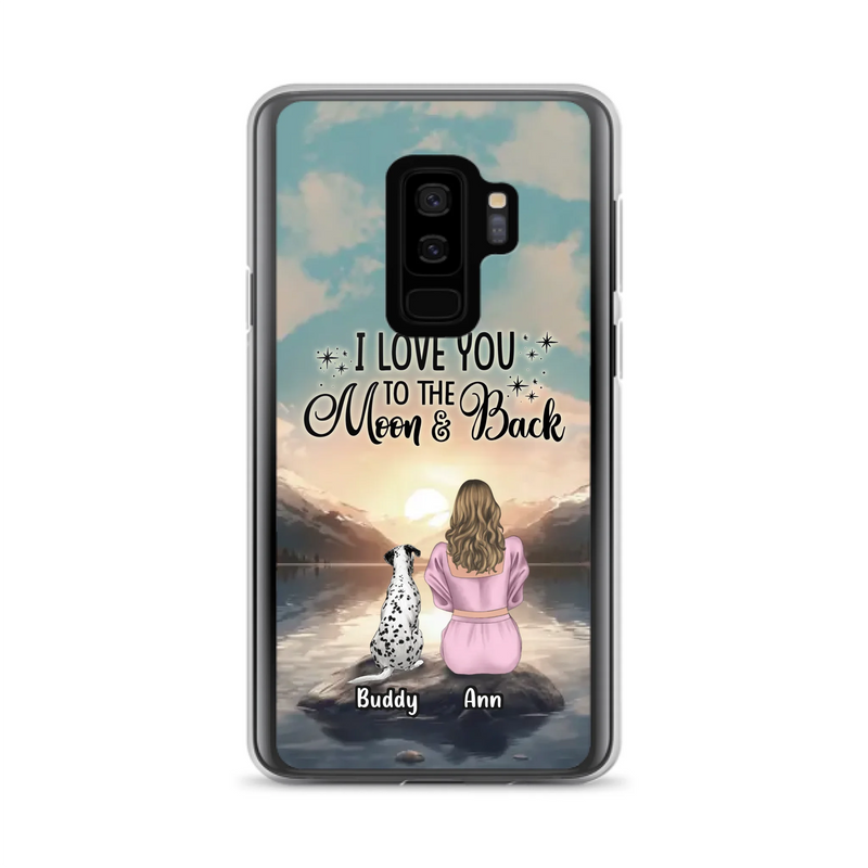 Custom Personalized Dog Mom Phone Case - Upto 6 Dogs - Gift Idea for Dog Lovers - I Love You To The Moon & Back - Case for iPhone/Samsung