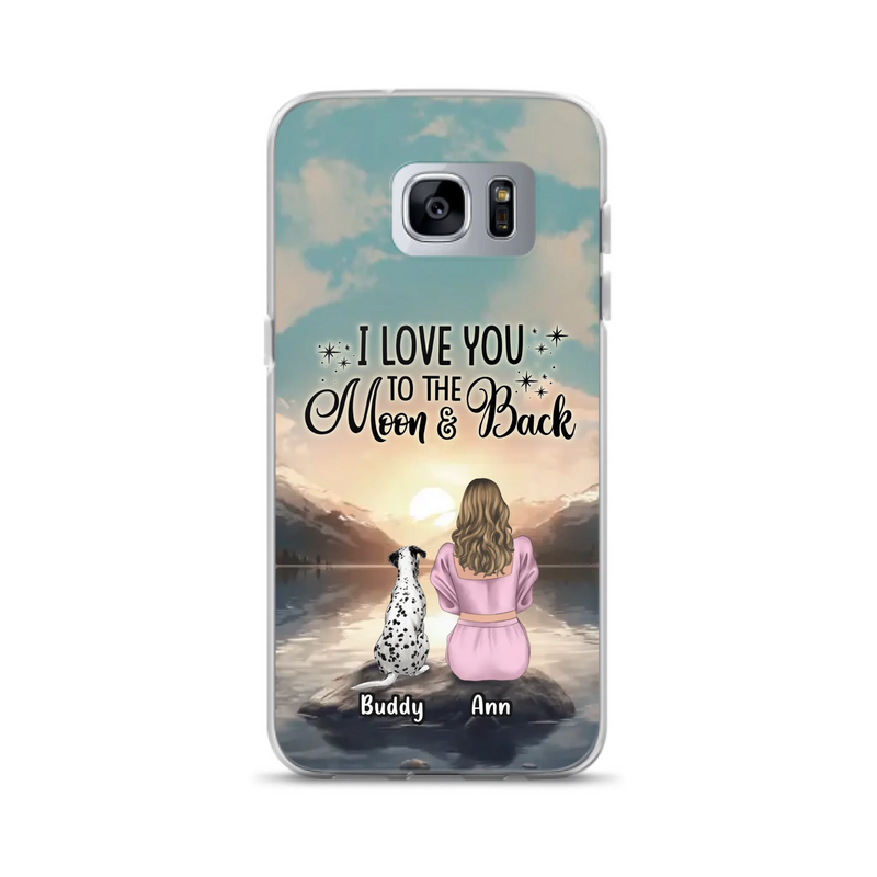Custom Personalized Dog Mom Phone Case - Upto 6 Dogs - Gift Idea for Dog Lovers - I Love You To The Moon & Back - Case for iPhone/Samsung