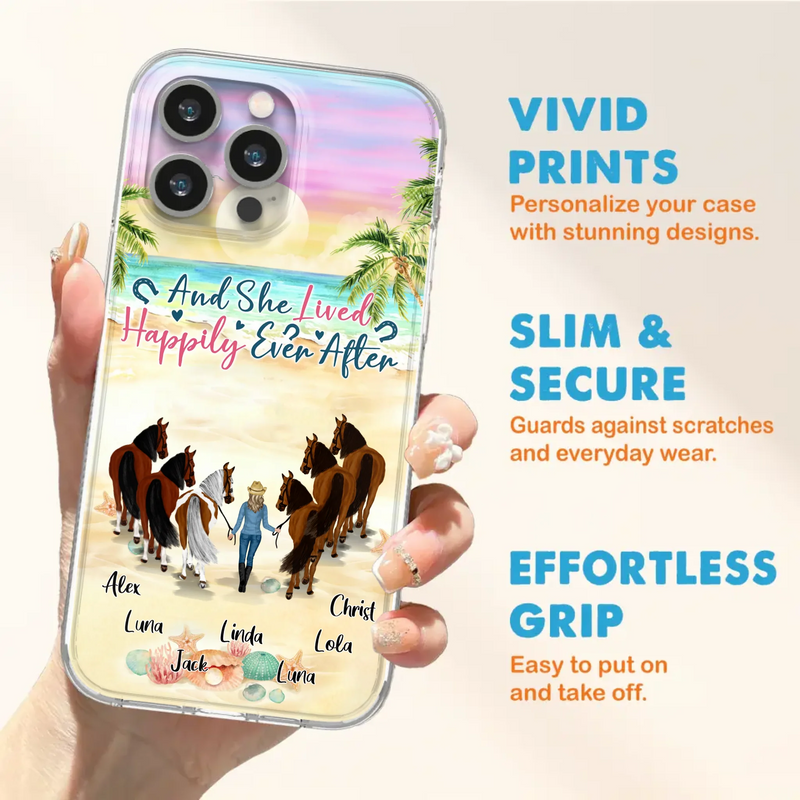 Custom Personalized Horse Girl Phone Case - Upto 6 Horses - Gift Idea for Horse Lovers - And She Lived Happily Ever After - Case for iPhone/Samsung
