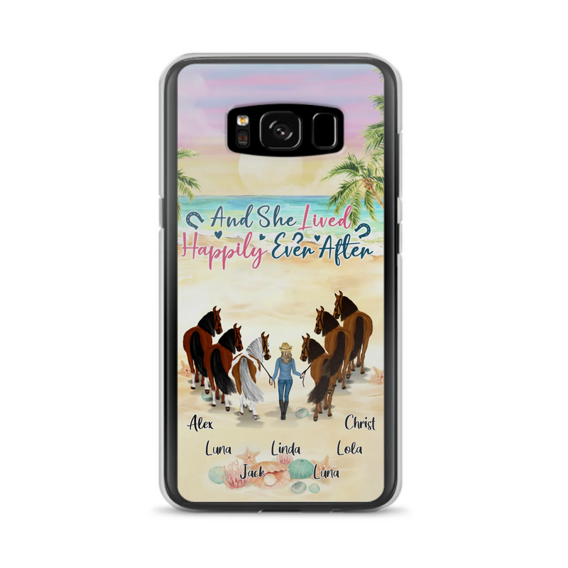 Custom Personalized Horse Girl Phone Case - Upto 6 Horses - Gift Idea for Horse Lovers - And She Lived Happily Ever After - Case for iPhone/Samsung