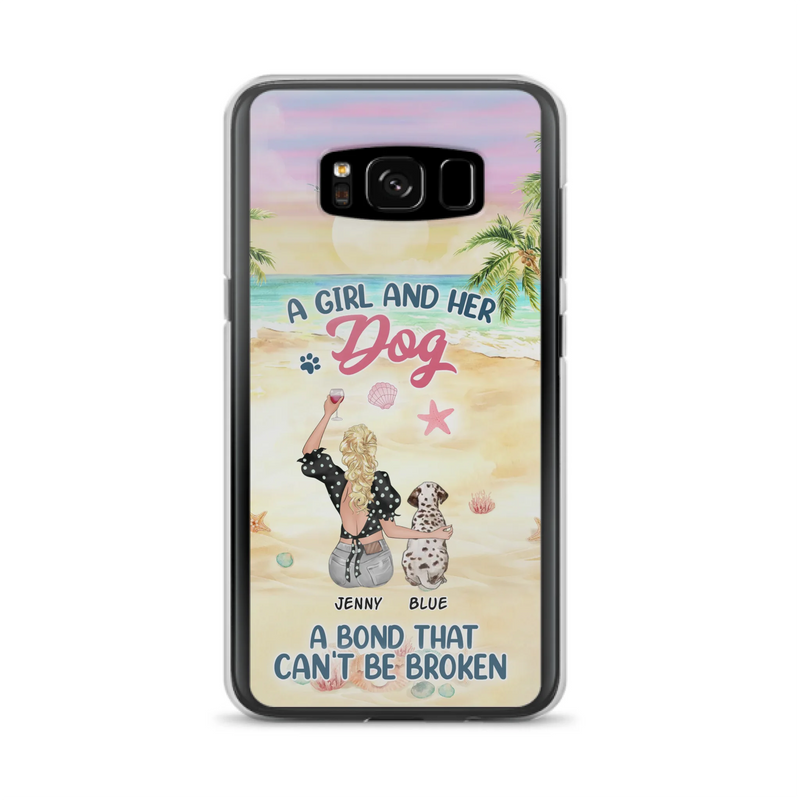 Custom Personalized Dog Mom Phone Case - Upto 6 Dogs - Gift Idea for Dog Lovers - A Girl And Her Dog A Bond That Can't Be Broken - Case for iPhone/Samsung