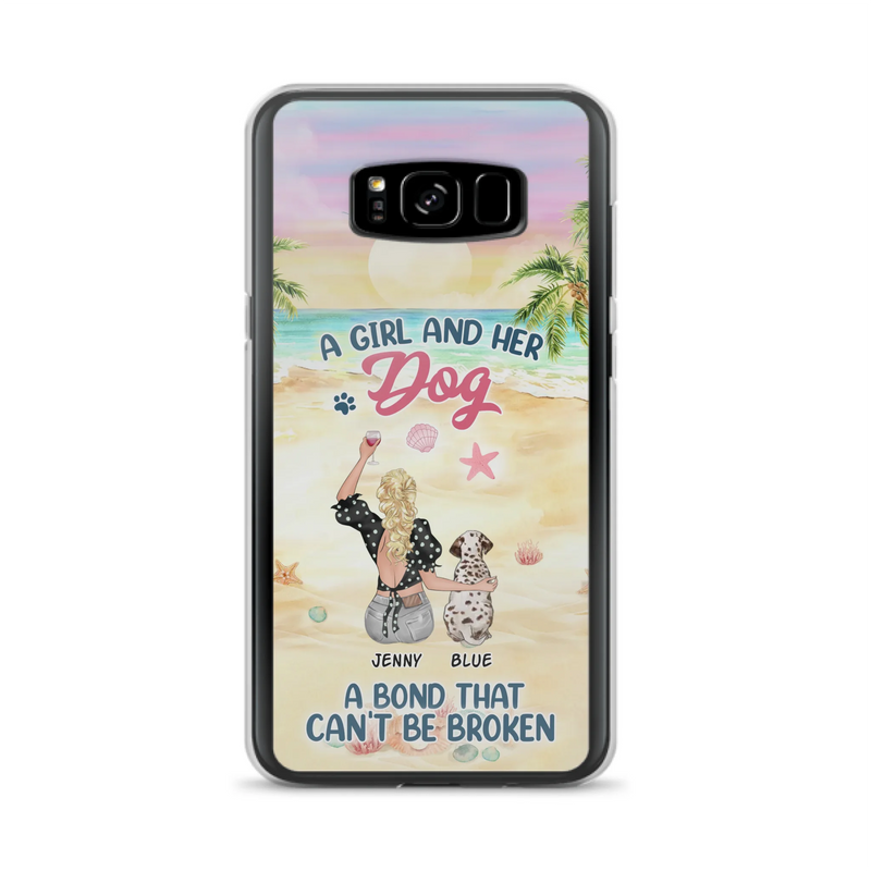 Custom Personalized Dog Mom Phone Case - Upto 6 Dogs - Gift Idea for Dog Lovers - A Girl And Her Dog A Bond That Can't Be Broken - Case for iPhone/Samsung