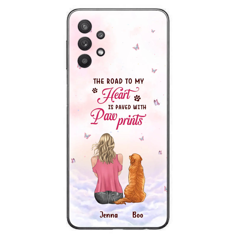 Custom Personalized Dog Mom Phone Case - Upto 5 Dogs - Gift Idea For Dog Lovers - The Road To My Heart Is Paved With Pawprints - Case for iPhone/Samsung