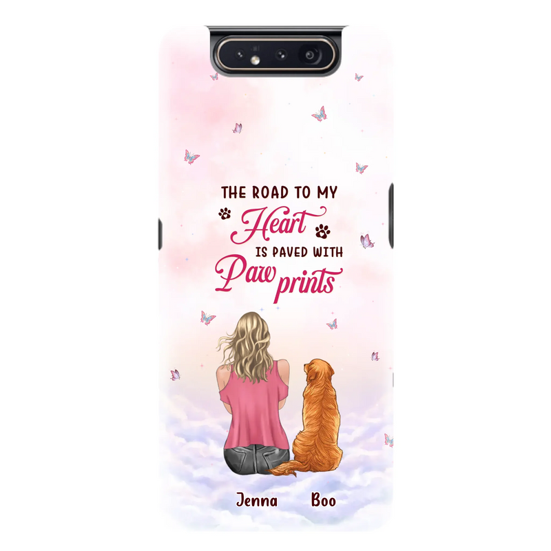 Custom Personalized Dog Mom Phone Case - Upto 5 Dogs - Gift Idea For Dog Lovers - The Road To My Heart Is Paved With Pawprints - Case for iPhone/Samsung