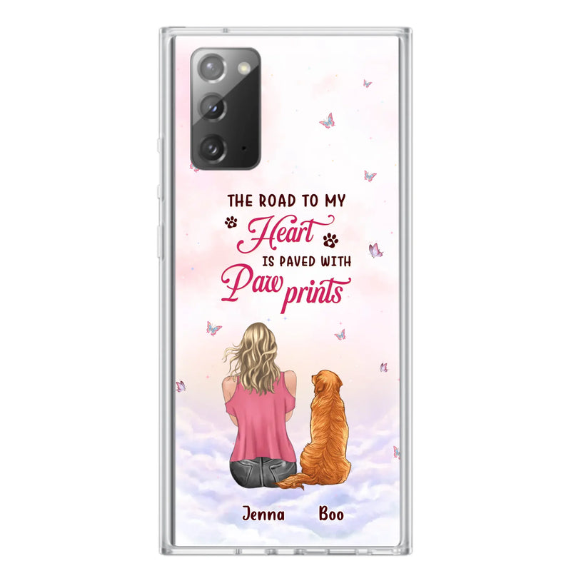 Custom Personalized Dog Mom Phone Case - Upto 5 Dogs - Gift Idea For Dog Lovers - The Road To My Heart Is Paved With Pawprints - Case for iPhone/Samsung