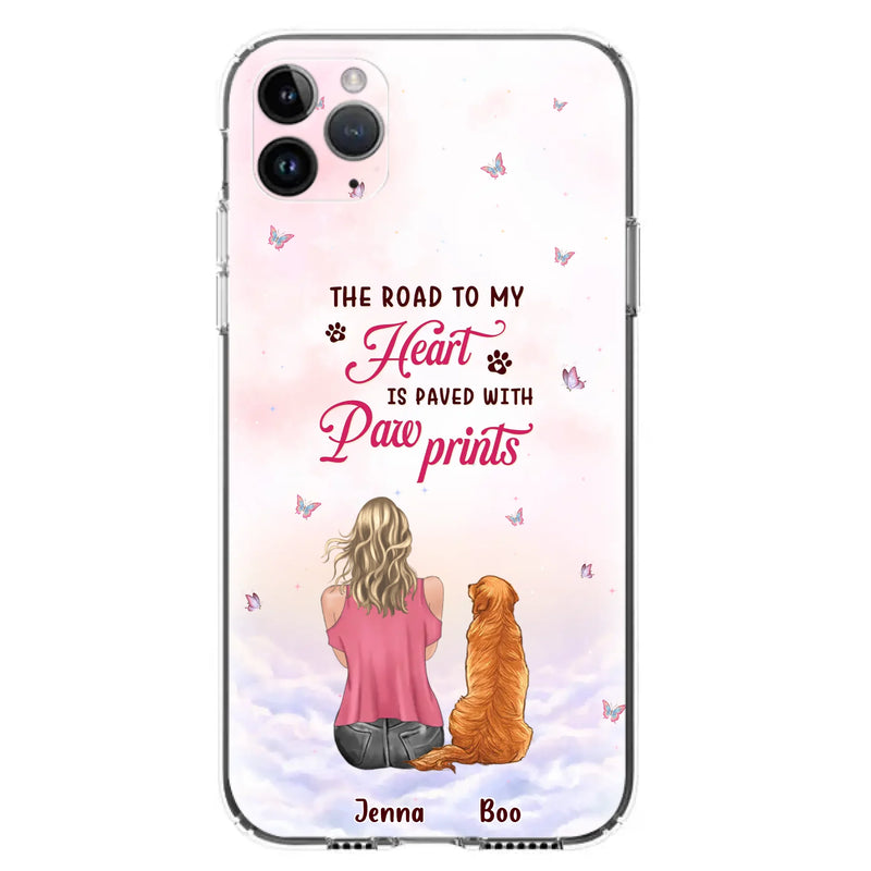 Custom Personalized Dog Mom Phone Case - Upto 5 Dogs - Gift Idea For Dog Lovers - The Road To My Heart Is Paved With Pawprints - Case for iPhone/Samsung