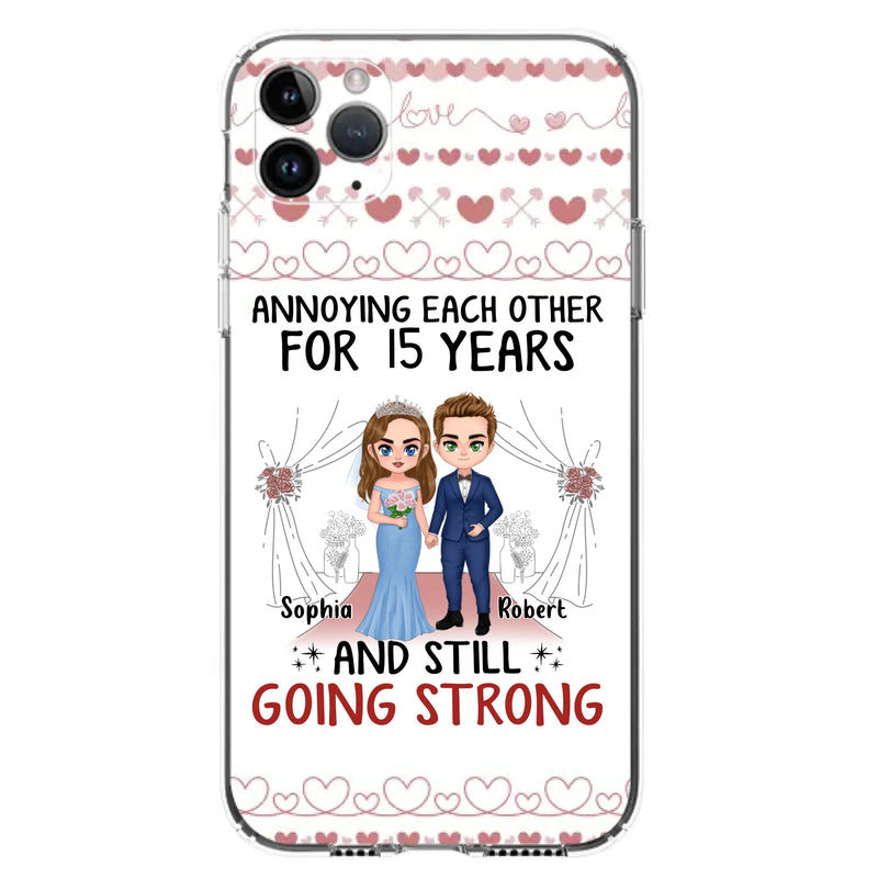 Custom Personalized Chibi Couple Phone Case - Best Gift Idea For Couple/Husband/Father's Day - Annoying Each Other For 15 Years And Still Going Strong - Case For iPhone/Samsung
