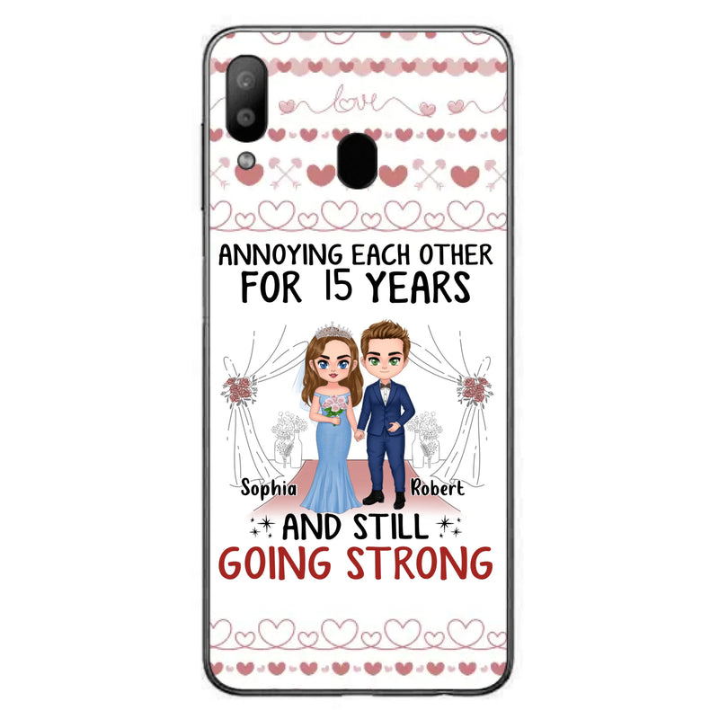 Custom Personalized Chibi Couple Phone Case - Best Gift Idea For Couple/Husband/Father's Day - Annoying Each Other For 15 Years And Still Going Strong - Case For iPhone/Samsung