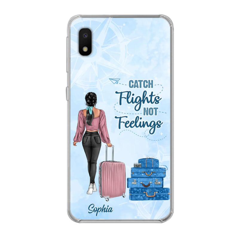 Custom Personalized Traveling Girl Phone Case - Gift Idea For Traveling Lovers/Girl - Catch Flights Not Feelings - Cases For iPhone/Samsung
