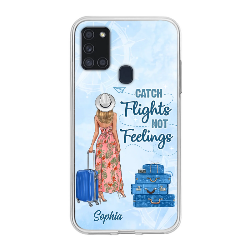 Custom Personalized Traveling Girl Phone Case - Gift Idea For Traveling Lovers - Catch Flights Not Feelings - Cases For iPhone/Samsung