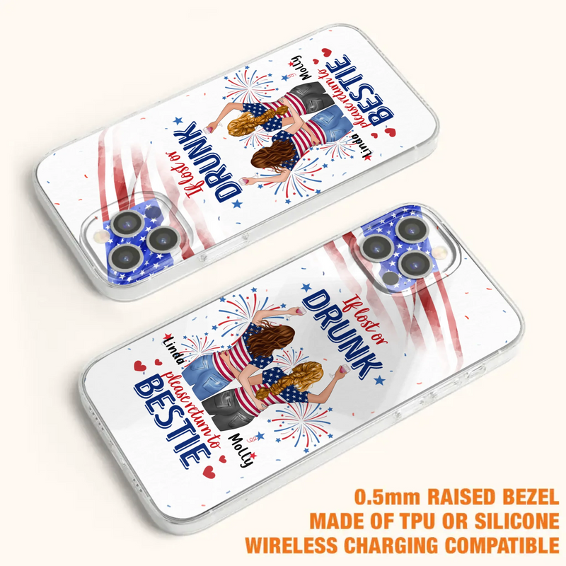 Custom Personalized Friend's 4th Of July iPhone/Samsung Case - Gift Idea For Friends/ Besties/ Sister On Independence Day - Up to 4 Girls - If Lost Or Drunk Please Return To Bestie