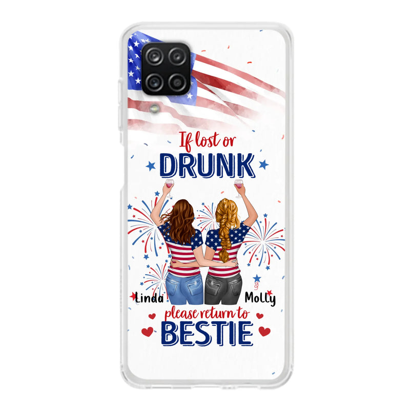Custom Personalized Friend's 4th Of July iPhone/Samsung Case - Gift Idea For Friends/ Besties/ Sister On Independence Day - Up to 4 Girls - If Lost Or Drunk Please Return To Bestie