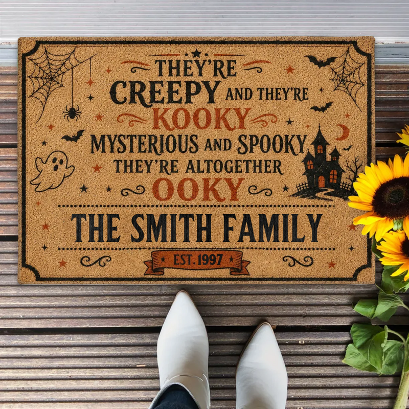 Personalized Creepy Family Doormat - Spooky Front Door Mat - Halloween Gift For Family - They're Creepy And They're Kooky