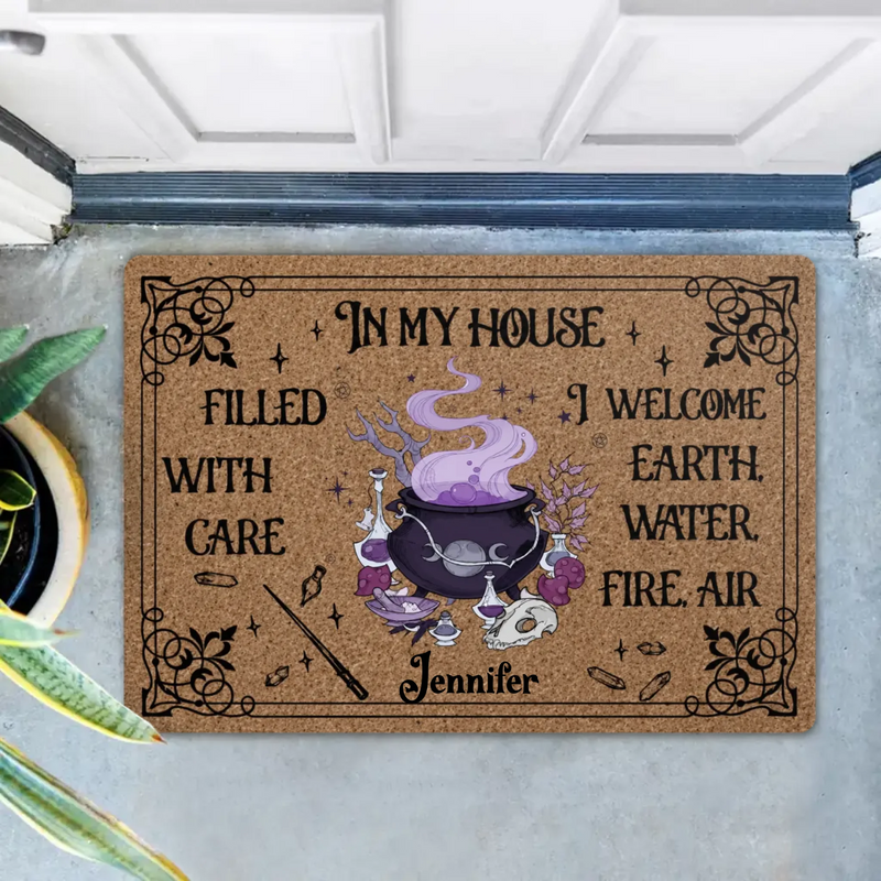 Personalized Witch Doormat - Halloween Gift Idea - Earth Water Fire Air Wiccan Door Mat - Witch Lover Home Decor
