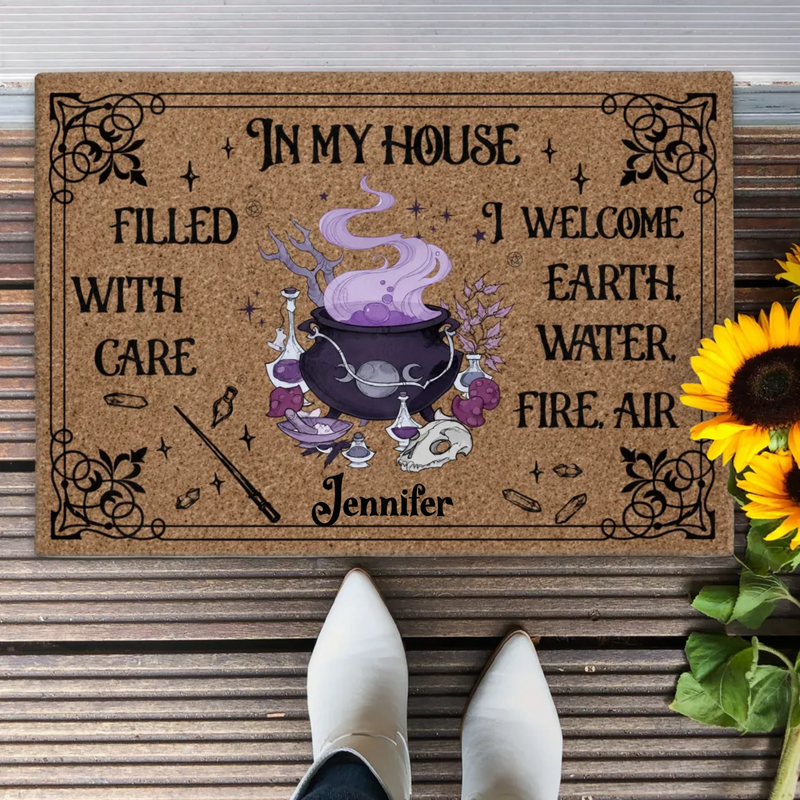 Personalized Witch Doormat - Halloween Gift Idea - Earth Water Fire Air Wiccan Door Mat - Witch Lover Home Decor