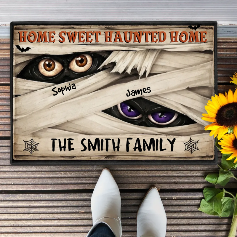 Personalized Family Spooky Doormat - Home Sweet Haunted Home Spooky Front Door Decor - Halloween Gift Idea