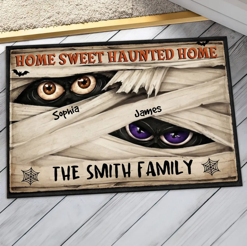 Personalized Family Spooky Doormat - Home Sweet Haunted Home Spooky Front Door Decor - Halloween Gift Idea