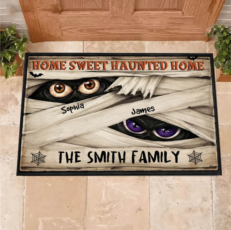 Personalized Family Spooky Doormat - Home Sweet Haunted Home Spooky Front Door Decor - Halloween Gift Idea