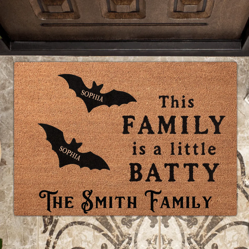 Personalized Bat Family Halloween Doormat – Custom Family Name & Names - This Family Is a Little Batty – Spooky Front Door Decor