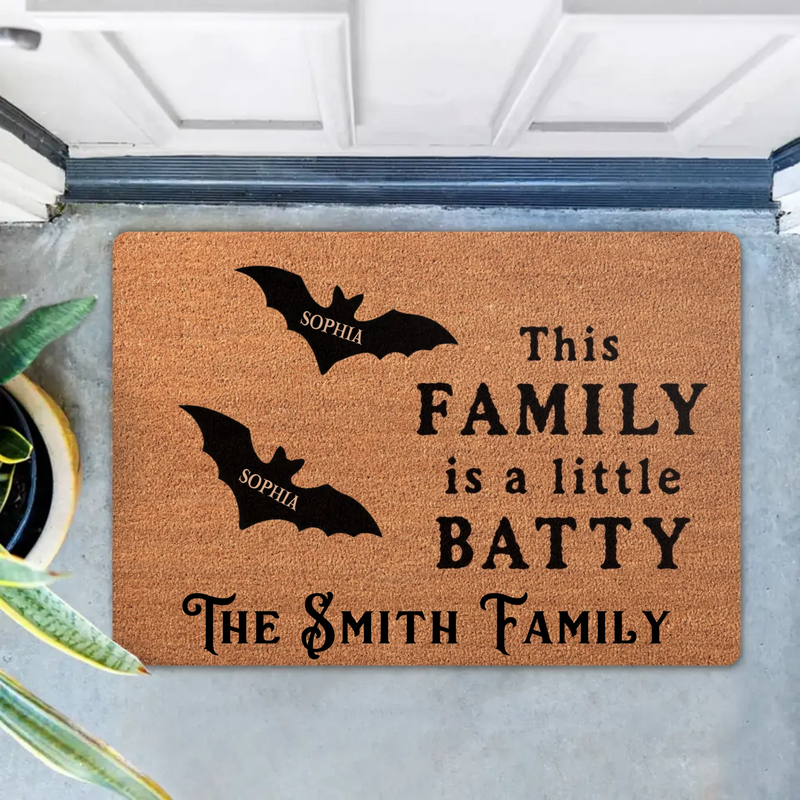 Personalized Bat Family Halloween Doormat – Custom Family Name & Names - This Family Is a Little Batty – Spooky Front Door Decor