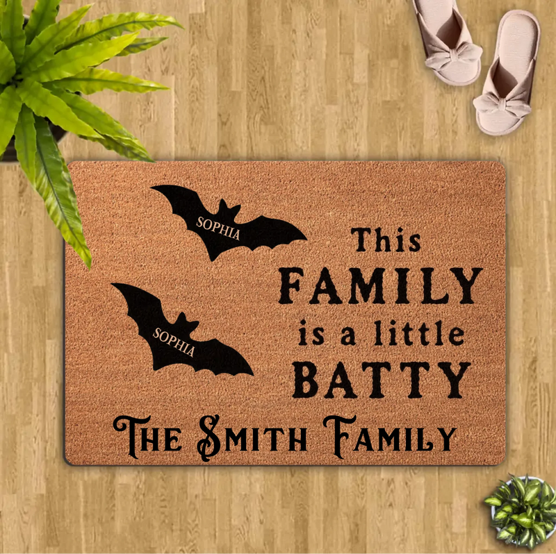 Personalized Bat Family Halloween Doormat – Custom Family Name & Names - This Family Is a Little Batty – Spooky Front Door Decor