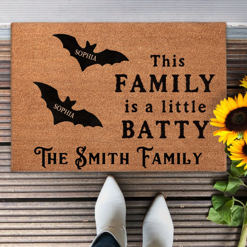 Personalized Bat Family Halloween Doormat – Custom Family Name & Names - This Family Is a Little Batty – Spooky Front Door Decor