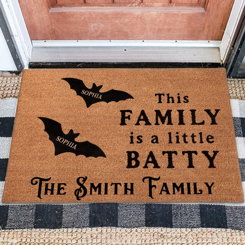 Personalized Bat Family Halloween Doormat – Custom Family Name & Names - This Family Is a Little Batty – Spooky Front Door Decor
