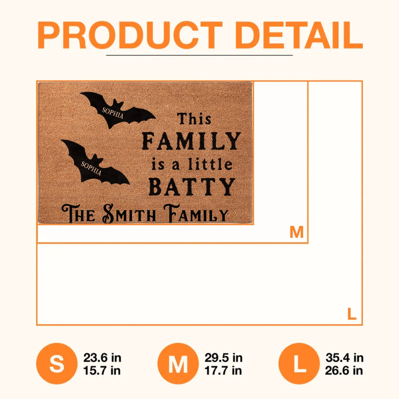 Personalized Bat Family Halloween Doormat – Custom Family Name & Names - This Family Is a Little Batty – Spooky Front Door Decor