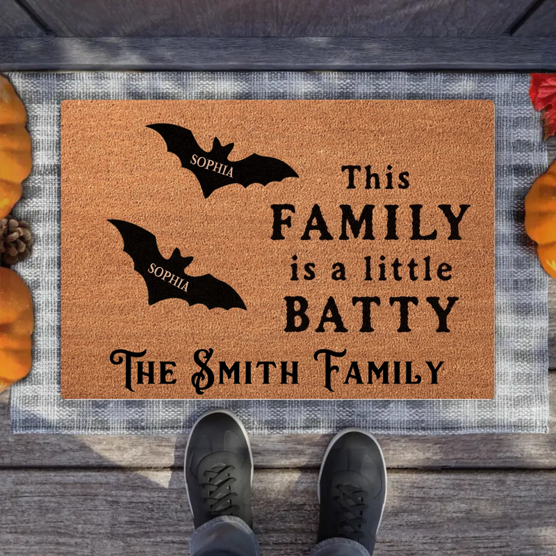 Personalized Bat Family Halloween Doormat – Custom Family Name & Names - This Family Is a Little Batty – Spooky Front Door Decor