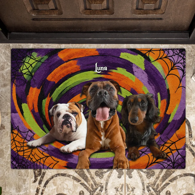 Custom Personalized Spooky Pet Doormat - Halloween Gift Idea For Pet Lover - Upload Photo - Up to 5 Pets